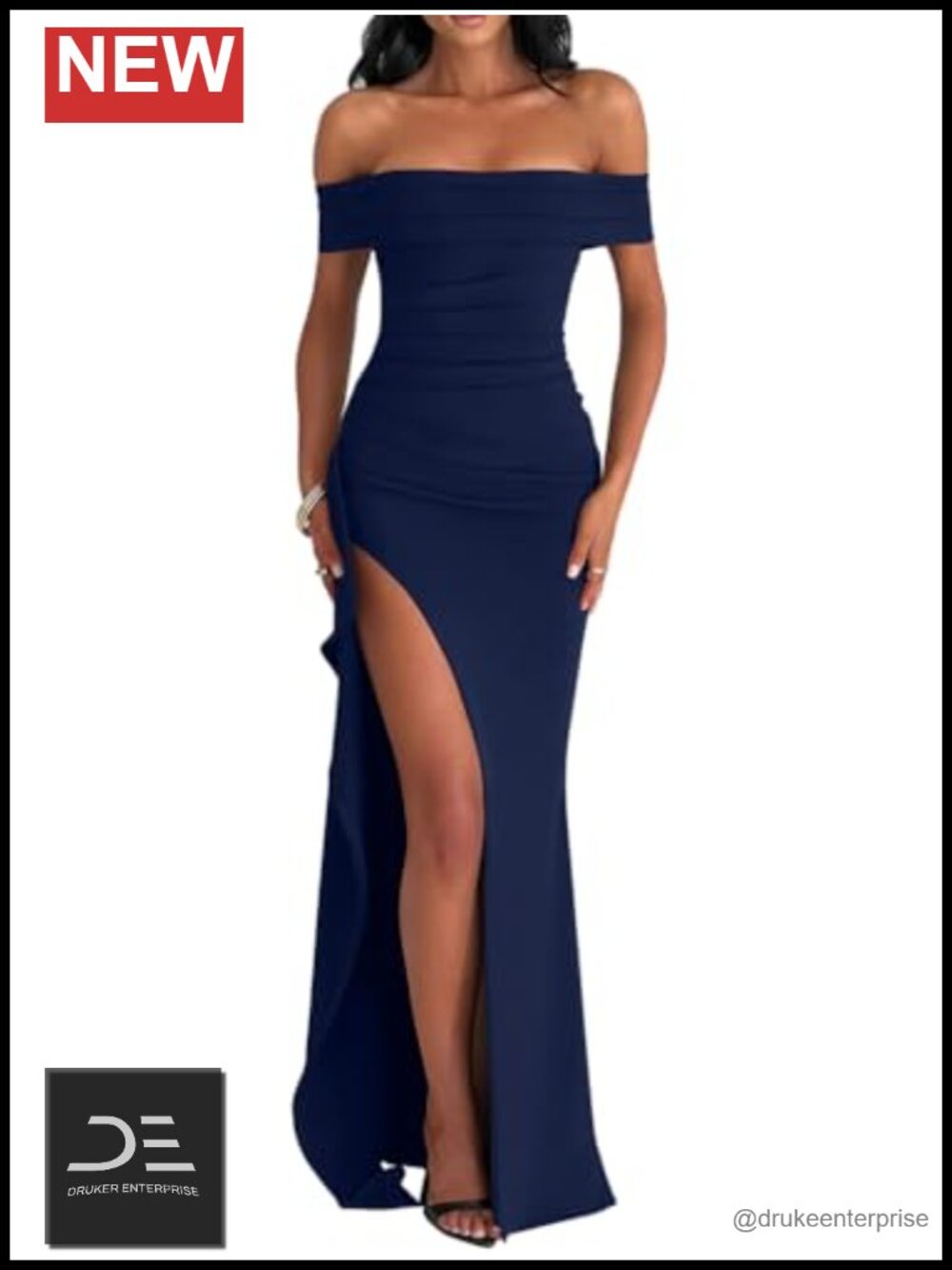 LAGSHIAN Women's Off Shoulder High Split Long Formal Dress